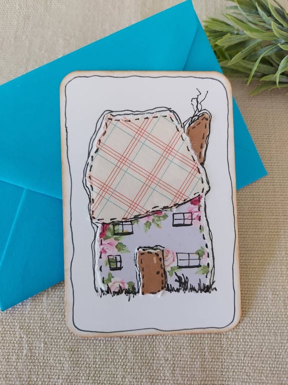 Handmade Cottage Collage Notecard - Eco-friendly Flat Card (A6) check