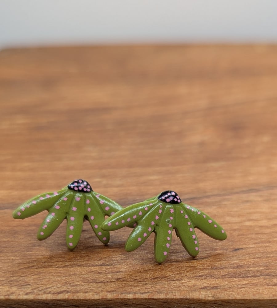 Olive green half flower stud earrings 