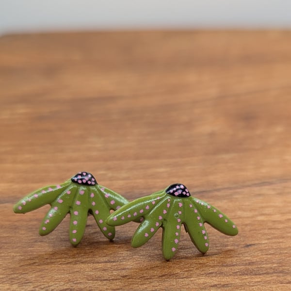 Olive green half flower stud earrings 