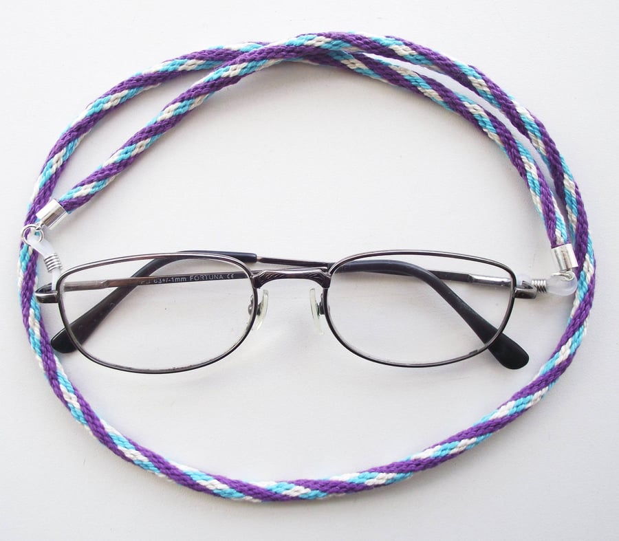 Image of Kumihimo Braided Cotton Glasses Strap or Cord, Purple, Blue, Cream