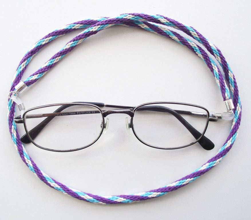 Kumihimo Braided Cotton Glasses Strap or Cord, Purple, Blue, Cream