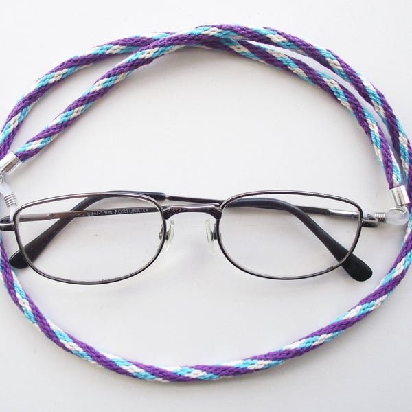 Kumihimo Braided Cotton Glasses Strap or Cord, Purple, Blue, Cream