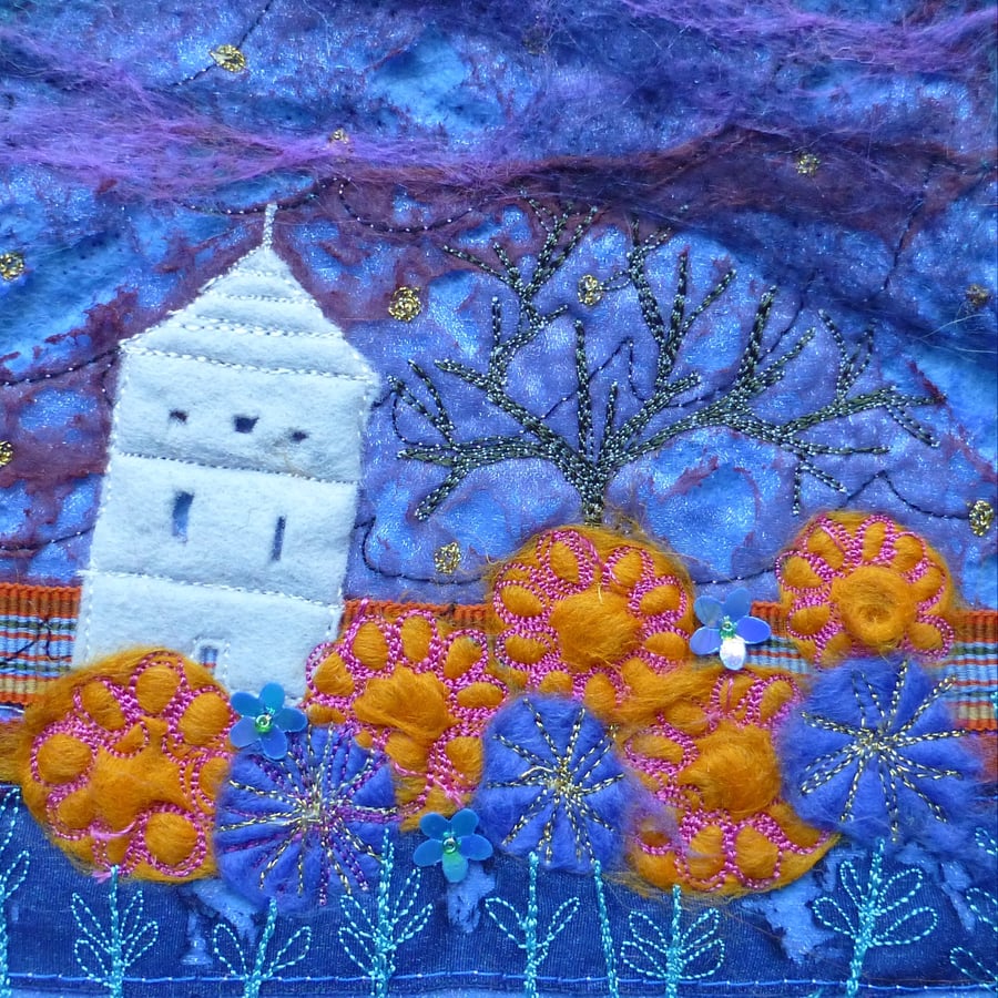 Marigolds at Midnight: Framed Embroidery