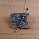 Sterling Silver Thimble, Cotton Reel and Sewing Pin Necklace