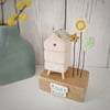 Wooden Beehive With Clay and Button Flower Garden 'Happy Home'
