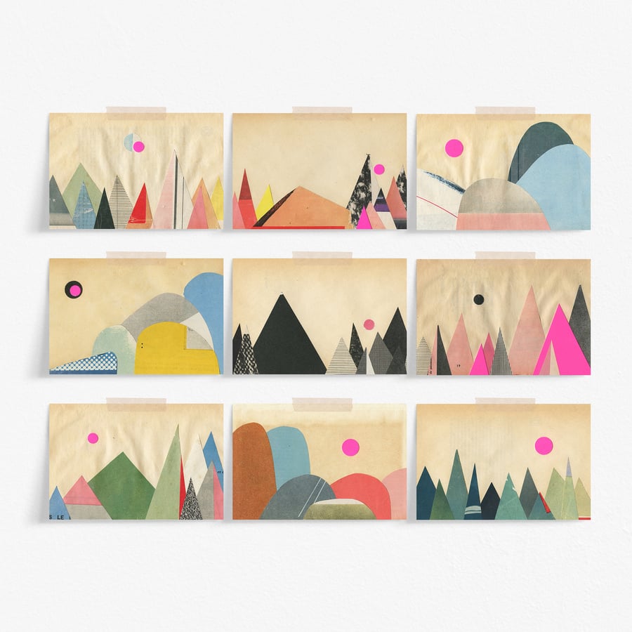 Abstract Mountain Postcard Set of Nine - Paper Mountains