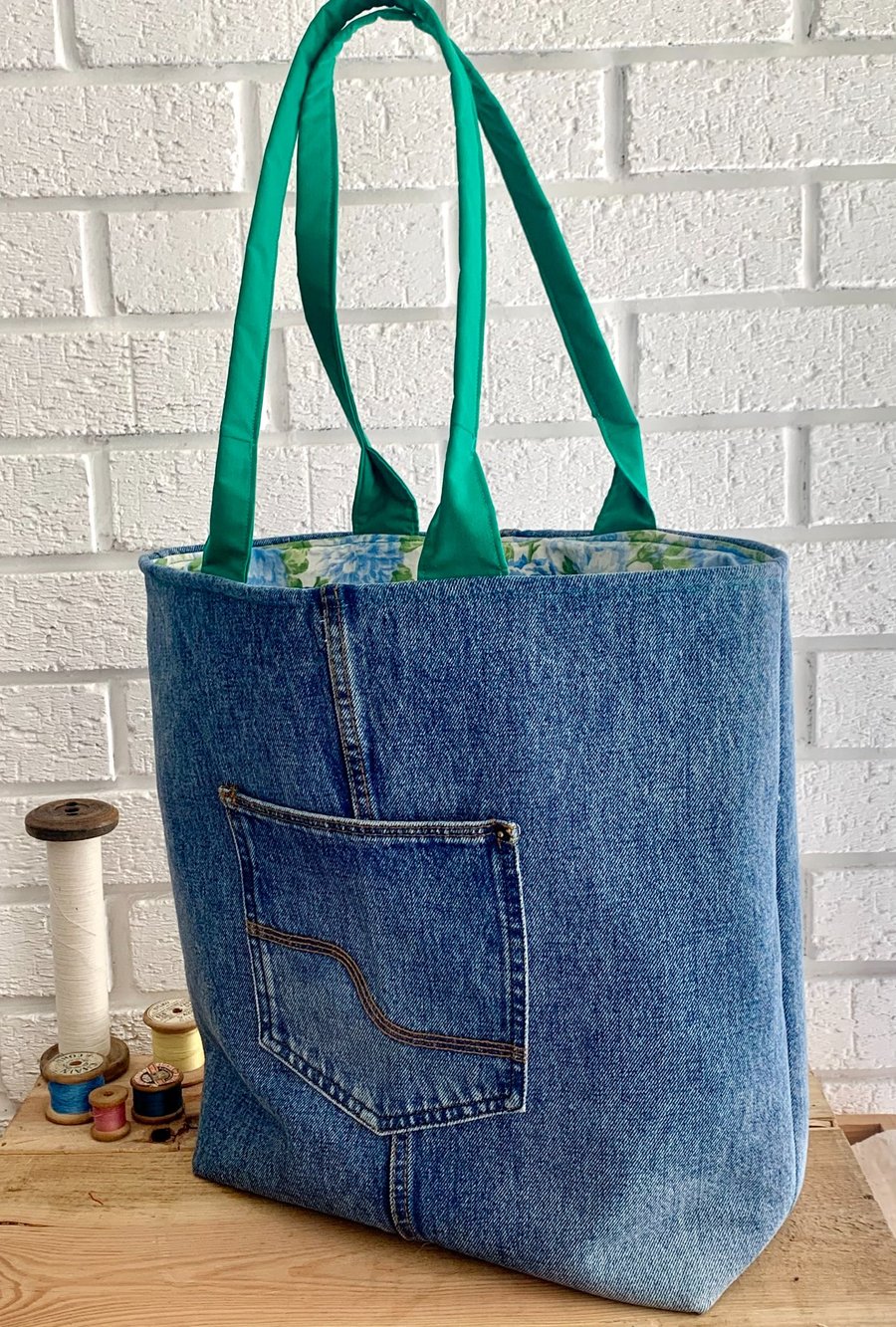 Upcycled Denim Tote Bag, Analogue Bag, Shoulder Bag
