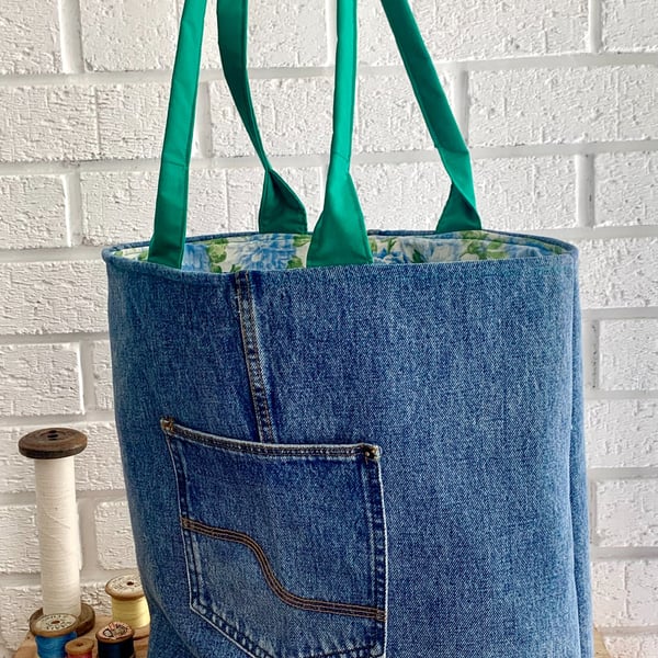 Upcycled Denim Tote Bag, Analogue Bag, Shoulder Bag