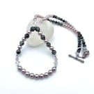 Pearl, Larvikite & Swarovski Crystal Necklace, Birthday Anniversary Gift For Her