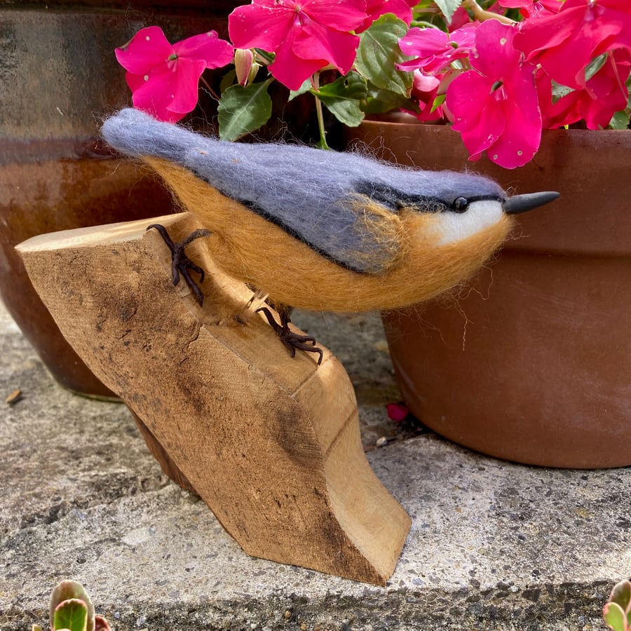 Nuthatch, needle felted sculpture, British garden birds
