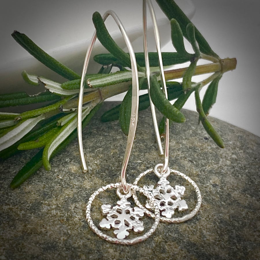 Snowflake Circle Earrings in Silver long drop earrings W&F