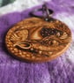 Dragon Mother and Egg Pyrography on Leather Keyring - Image 2