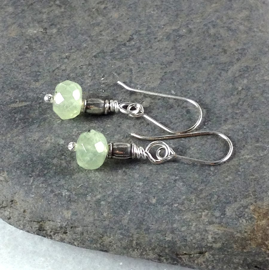 Silver and green prehnite earrings