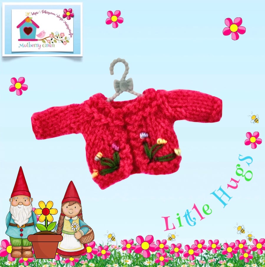 Reserved for Kat - Pink Cardigan with Flowers to fit the Little Hugs dolls 