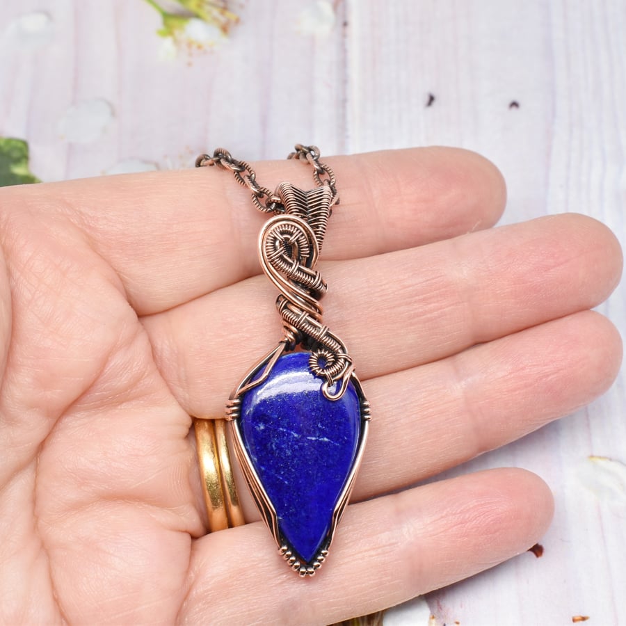Lapis Lazuli and Copper Wire Wrapped One of a Kind Unisex Pendant
