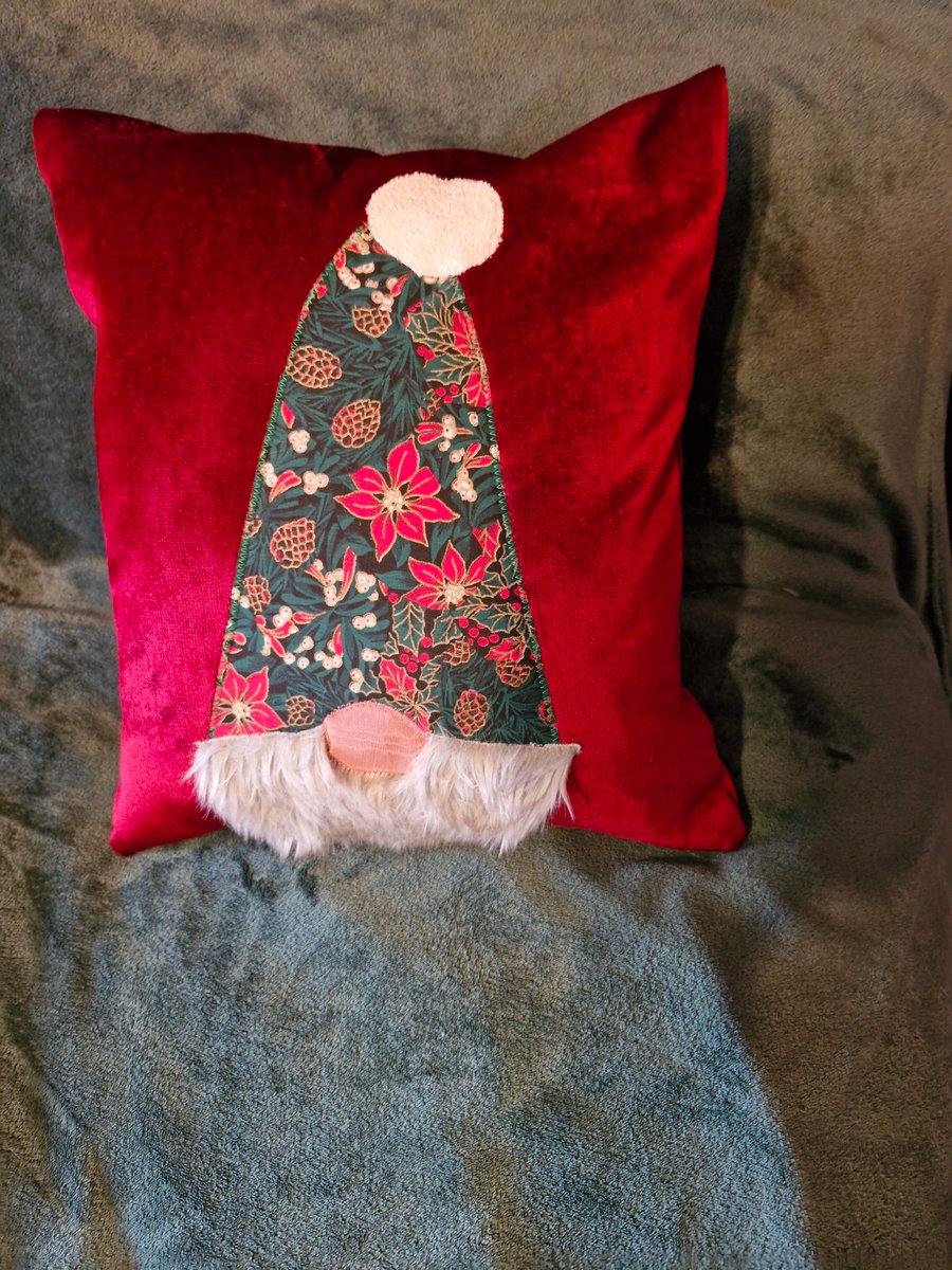 Christmas Red cushion with Tomte gnome applique