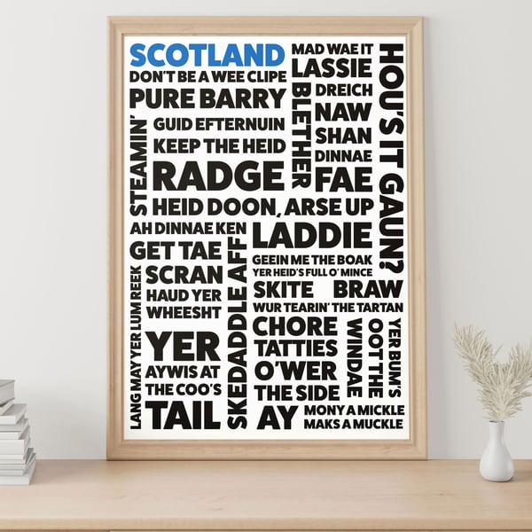 Scottish, Scotland dialect, phrases, sayings print, wall art, wall decor