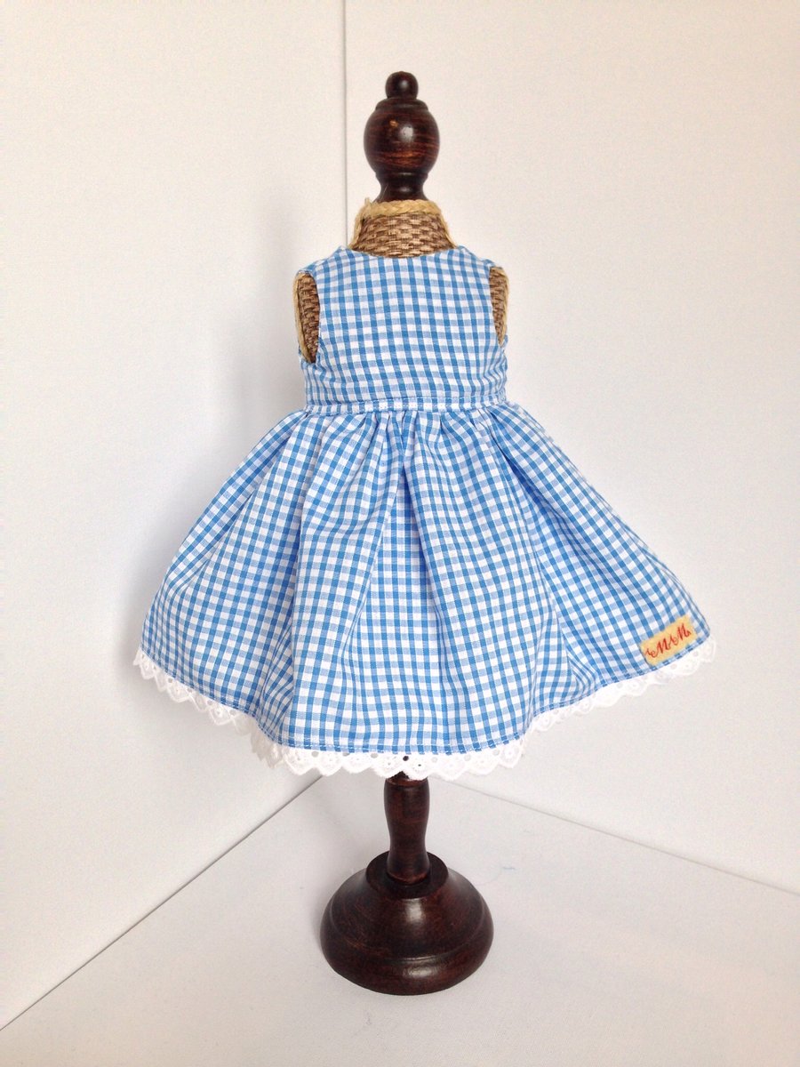 Blue Gingham dress for a 42cm doll (free postage)