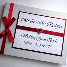 Wedding guest book with red ribboon, wedding gift, wedding keepsake