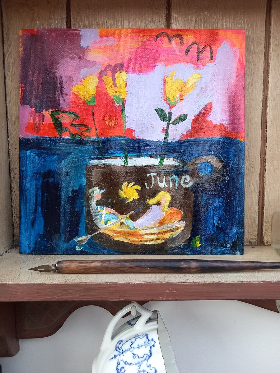 Contemporary still life painting  naive style 