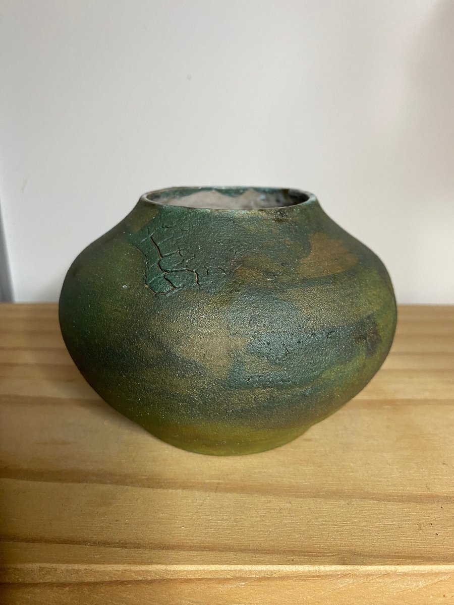 Green raku, ceramic succulent planter 926