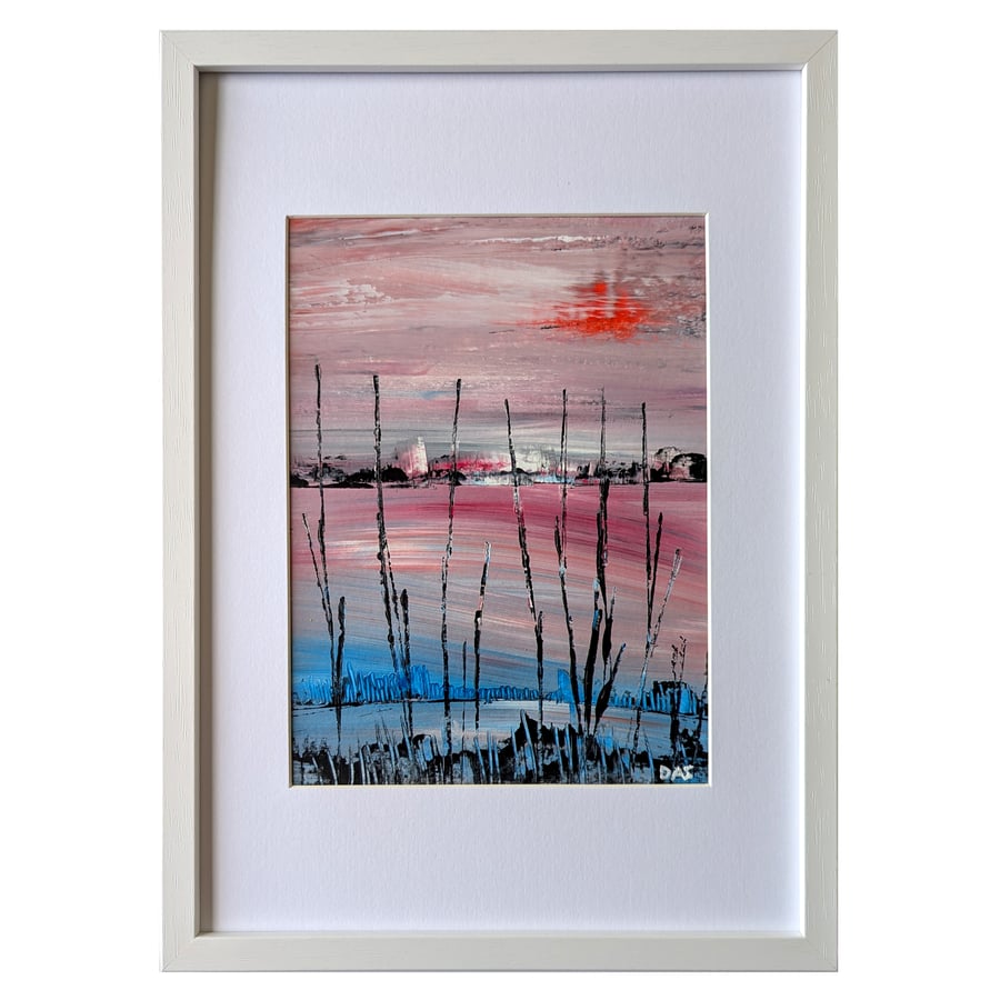 'Black Reeds' Vividly Coloured Original A4 Framed Painting