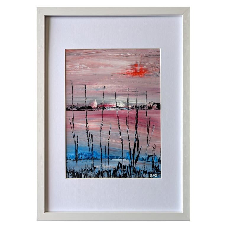 'Black Reeds' Vividly Coloured Original A4 Framed Painting