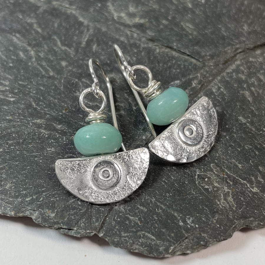  silver and amazonite earrings Ulu tribal blade
