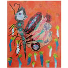 Surreal Butterfly Painting Abstract Insect Surreal Entomological 8x10" Canvas Ar