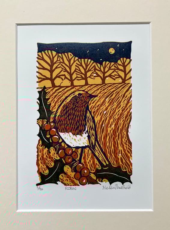 ‘Robin’ original lino print