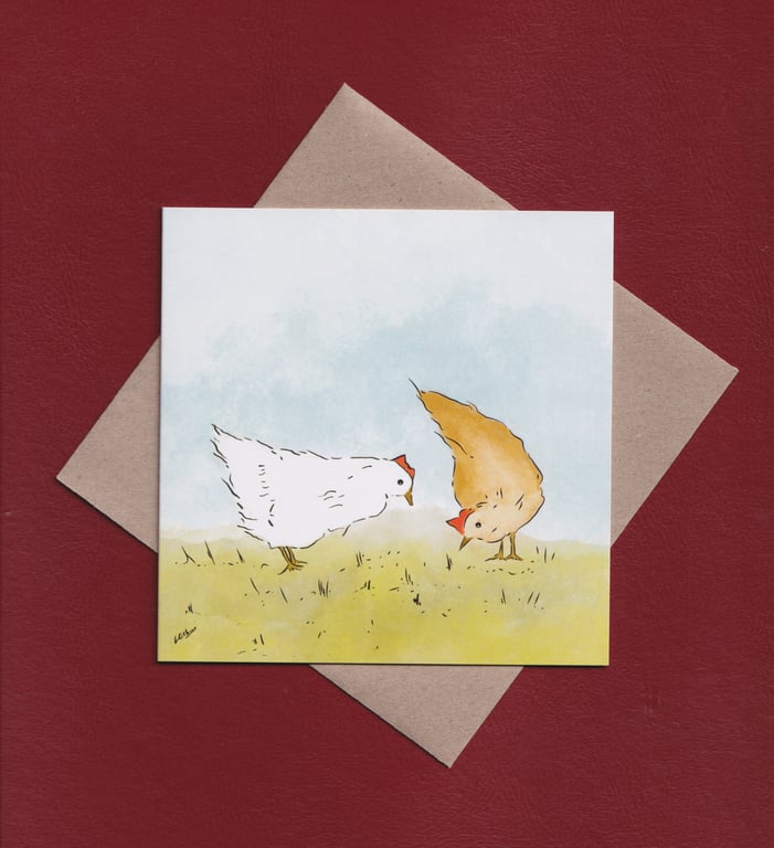 Greetings card - hens - chickens - birthday card