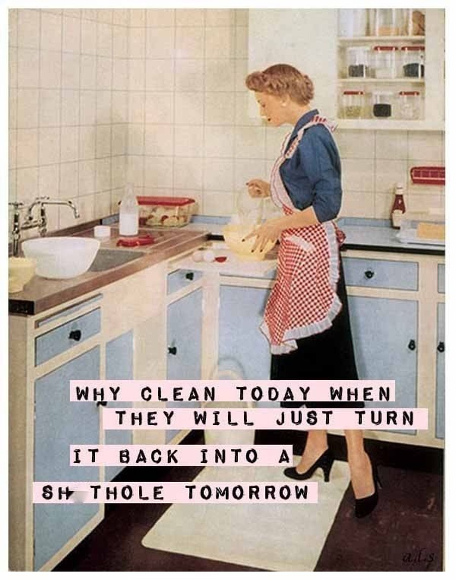 Why Clean Today? Vintage Humour Blank Greeting Card For The Overworked Mother