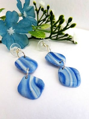 Blue Marbled Double Rhombus Style Earrings.