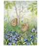 Rabbits with bluebells print by Valerie Greeley