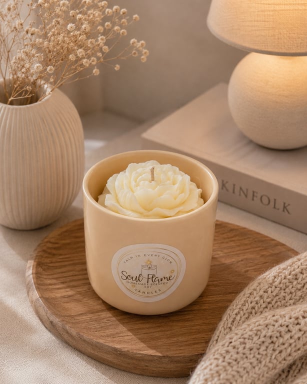 Handmade Magnolia & Peony Soy Wax Candle in Ceramic Jar