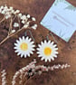 Handmade Ceramic Daisy Earrings, Foraged Dartmoor Clay, Stainless Steel, White Y - Image 9
