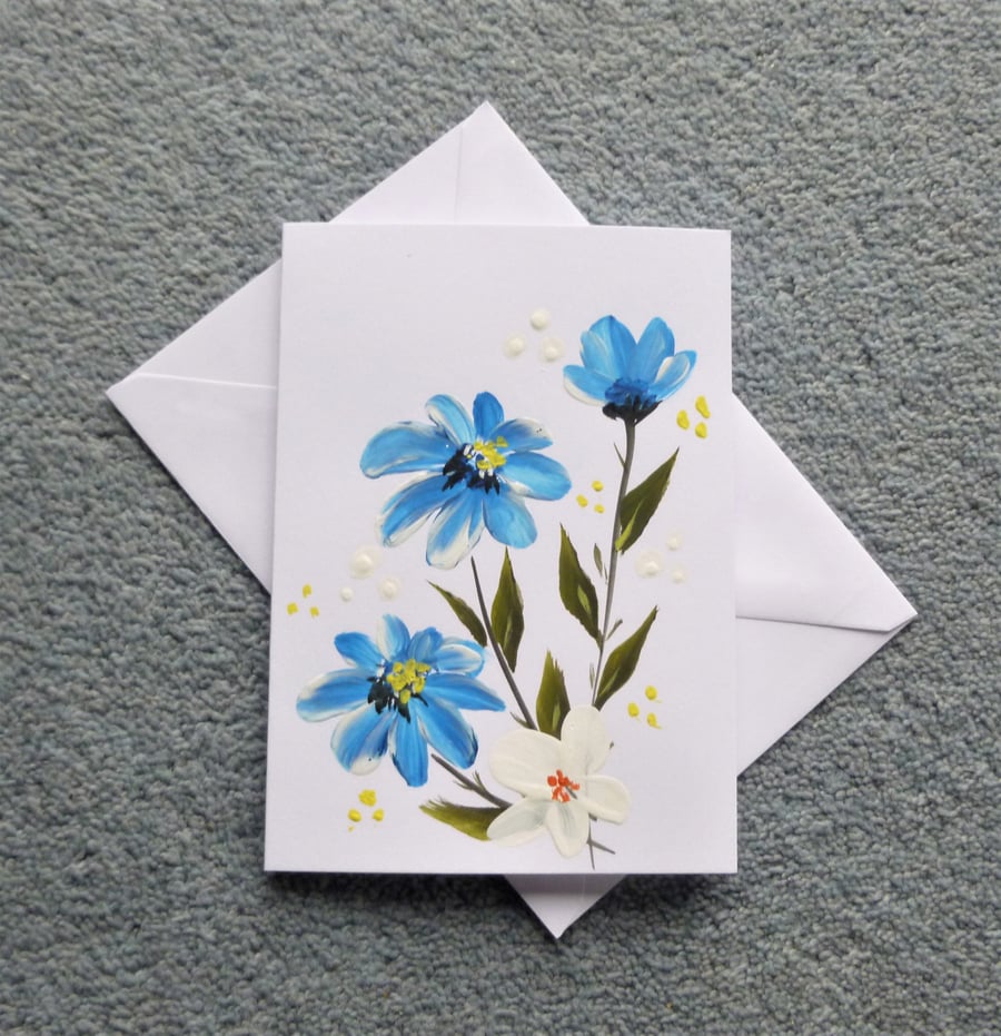 hand painted art painting daisies floral blank greetings card ( ref F 854 B5)