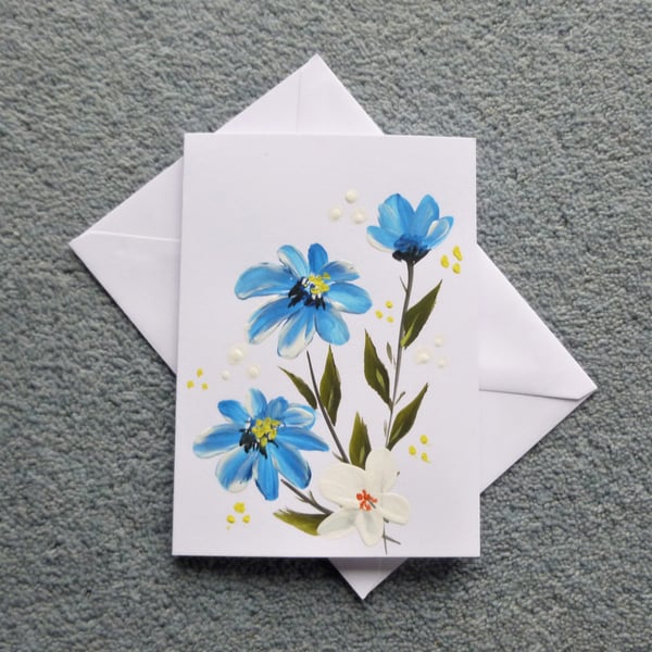 hand painted art painting daisies floral blank greetings card ( ref F 854 B5)