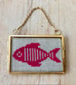 Miniature Framed Pink Fish Embroidery