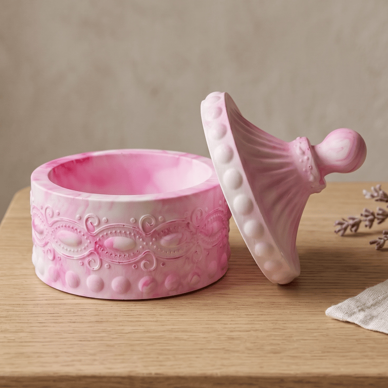 Pink Marbled Ornate Jewellery Box - Circus Tent Lid Trinket Pot