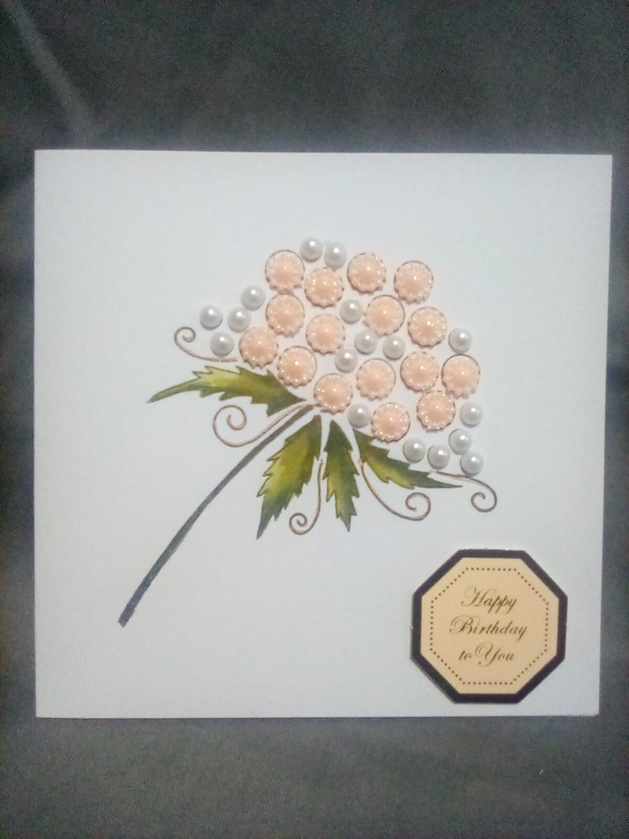 Floral watercolour hand embellished handmade Birthday card
