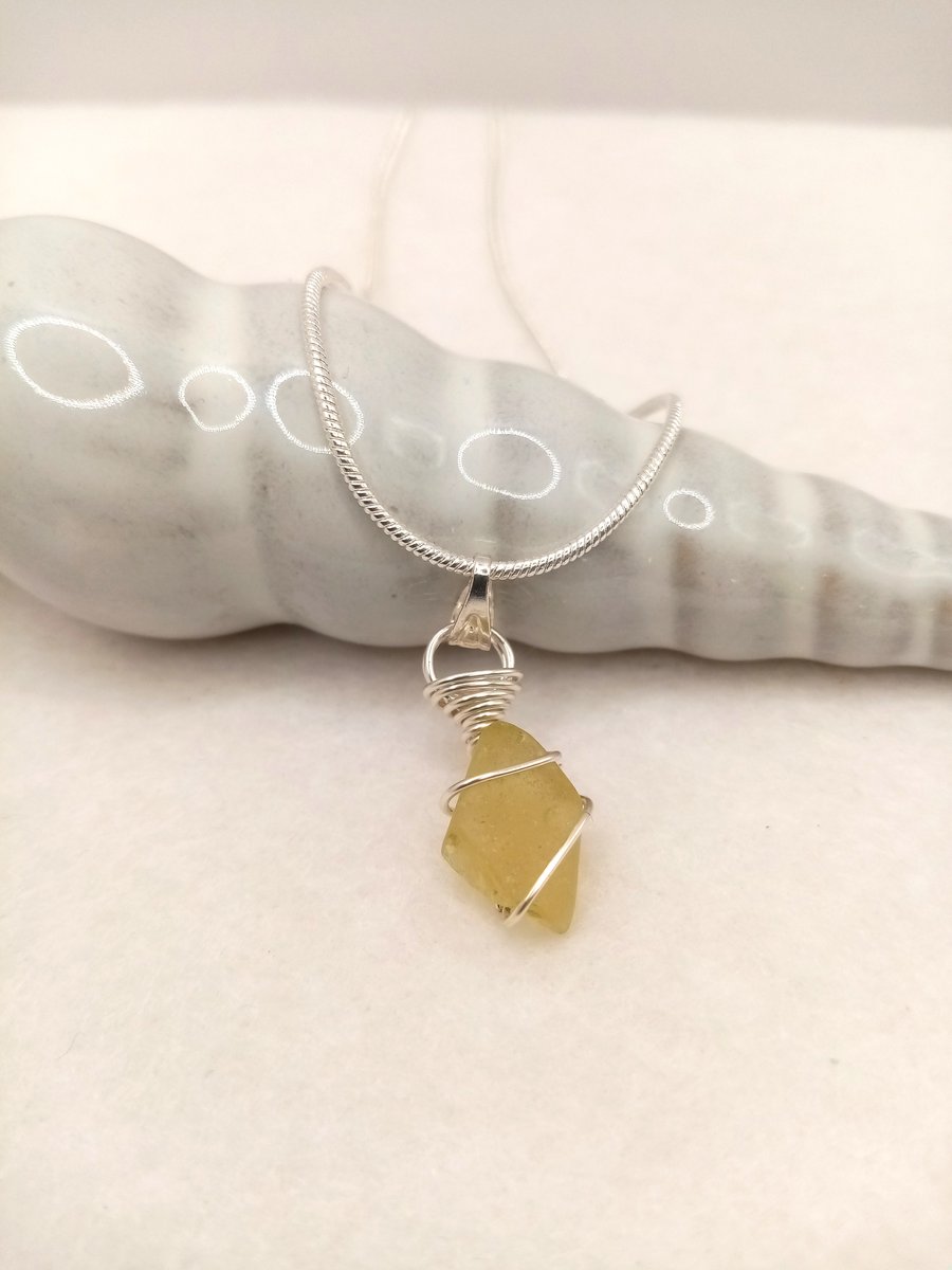 Wire Wrapped Sea Glass Necklace, One of a kind, Unique, Free Postage
