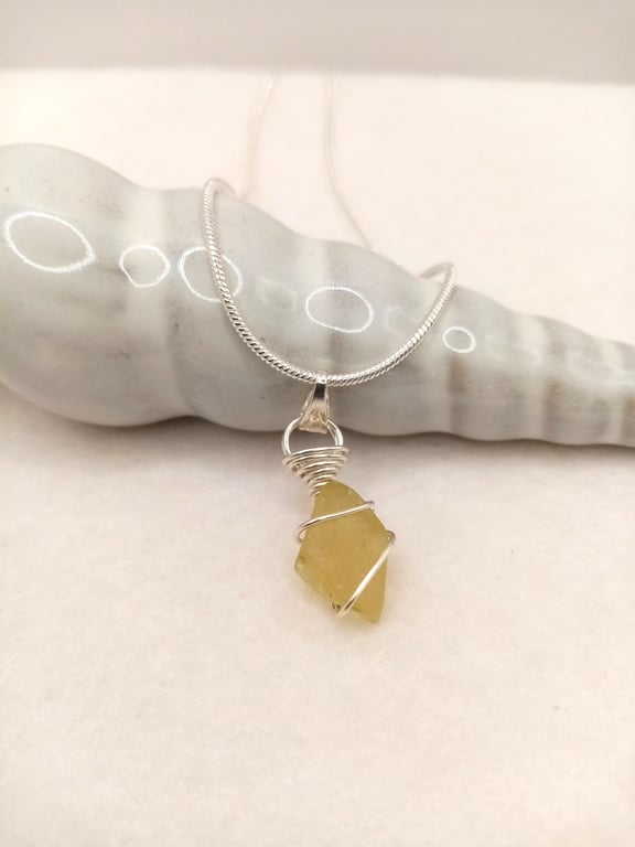 Wire Wrapped Sea Glass Necklace, One of a kind, Unique, Free Postage
