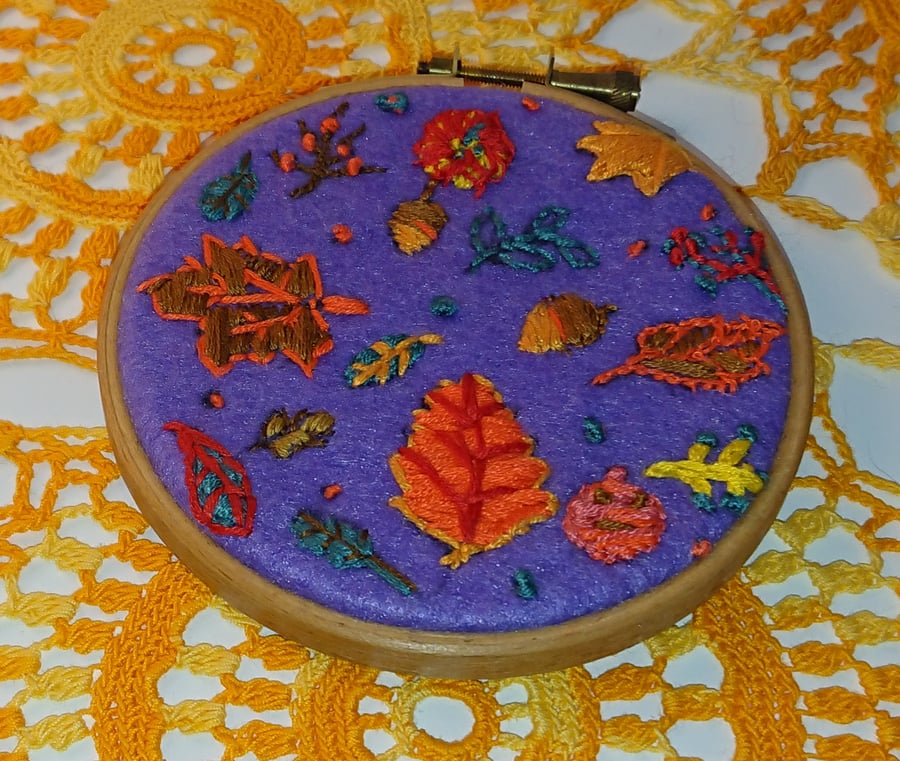 Small autumn embroidery hoop picture 