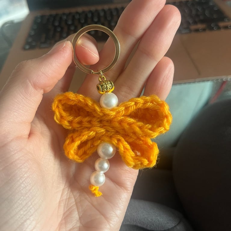 Crochet Beaded Dragonfly Keychain Keyring 
