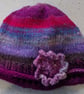 Handknit Noro single flowered Hat 100% Wool Purple Blue Magenta Small - Image 7