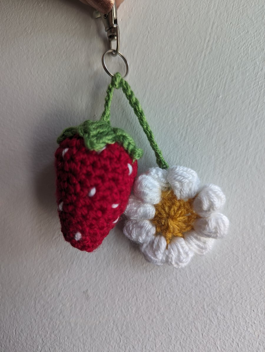 Strawberry and Daisy Key Ring, Bag Charm