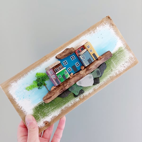 Driftwood Cottage Sustainable Art, Coastal Wall Hanging with Reclaimed Materials