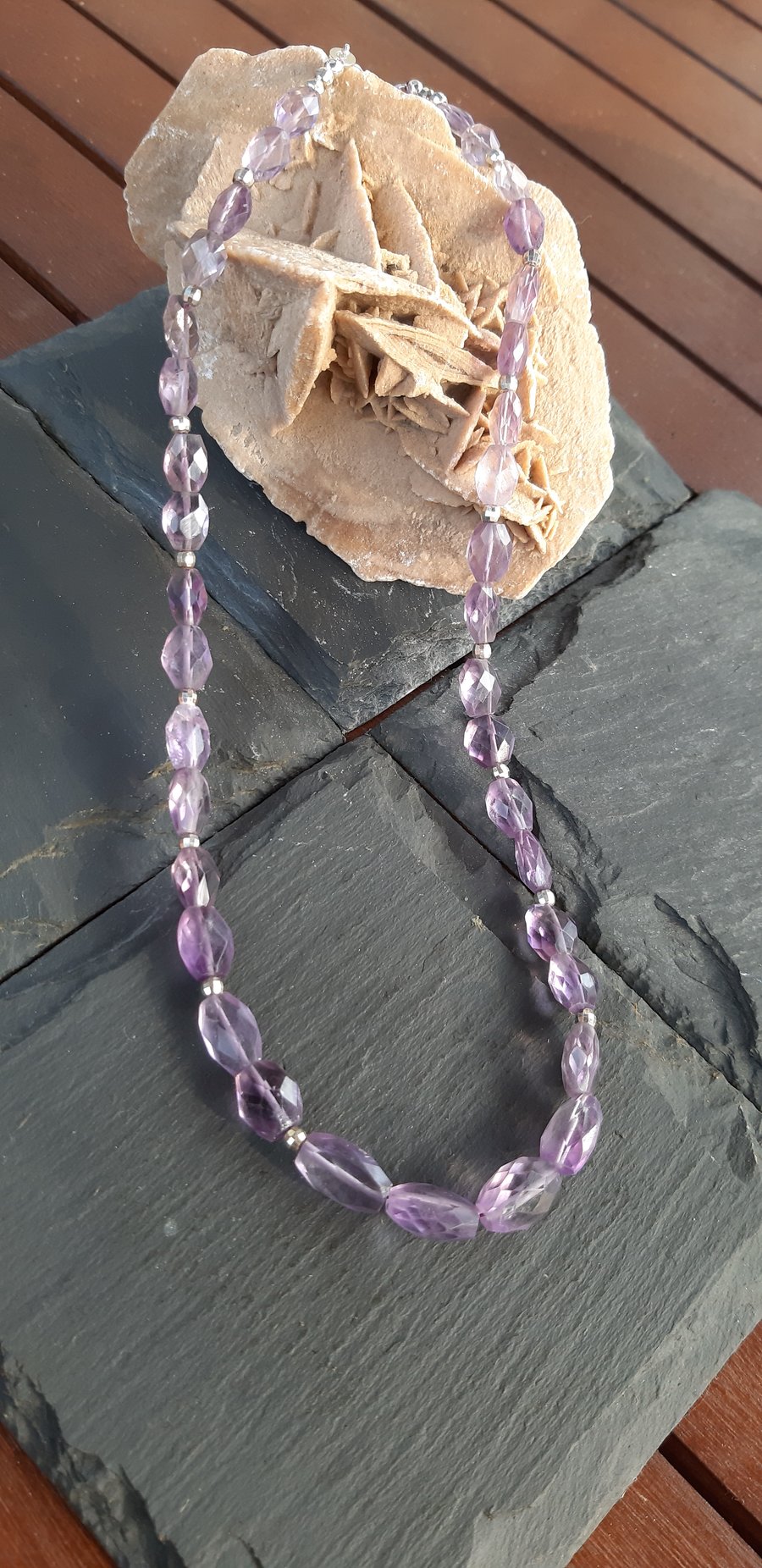 Faceted Oval Amethyst and Sterling Silver Necklace