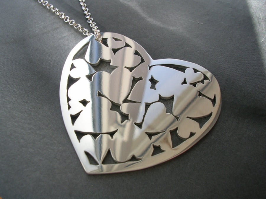 Large Sterling Silver Heart Pendant With Silver Chain